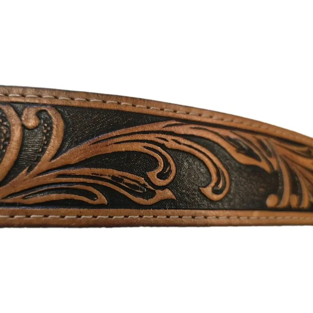 Tony Lama Mens Western Belt Size 38 Brown Tooled Leather Westerly Ride C41514